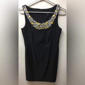 Connected Petite Sz 12P Yellow Black Beaded Off The Shoulder Dress